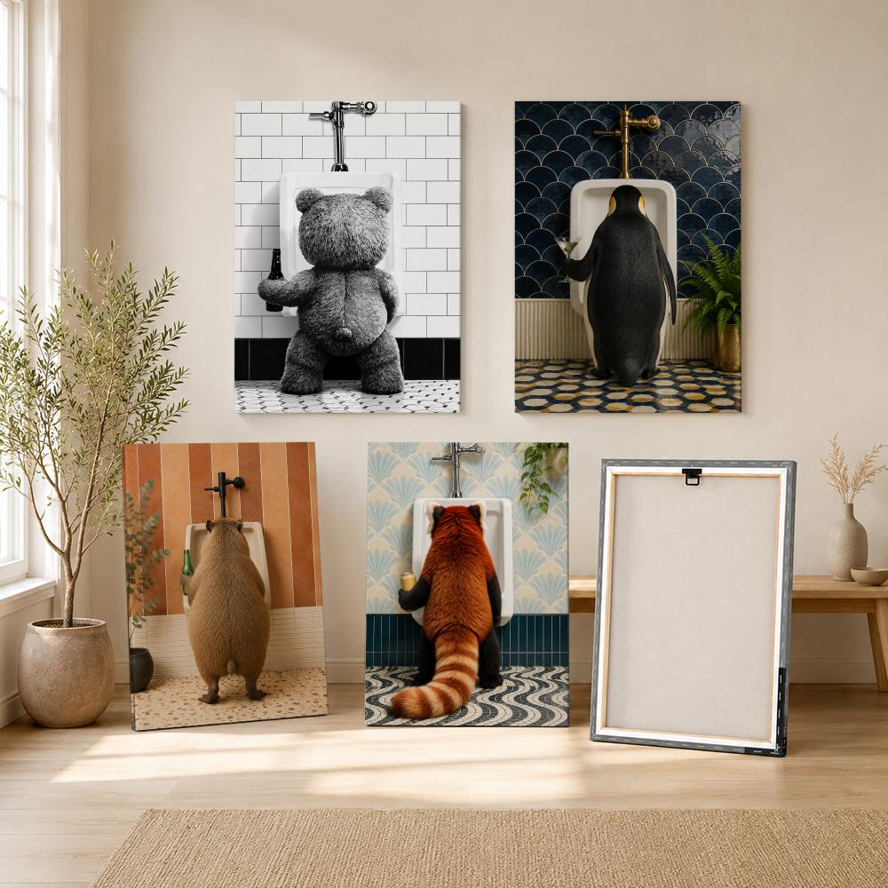 Home Bathroom Set - Lukisan Dinding Berbingkai Beruang Teddy dengan