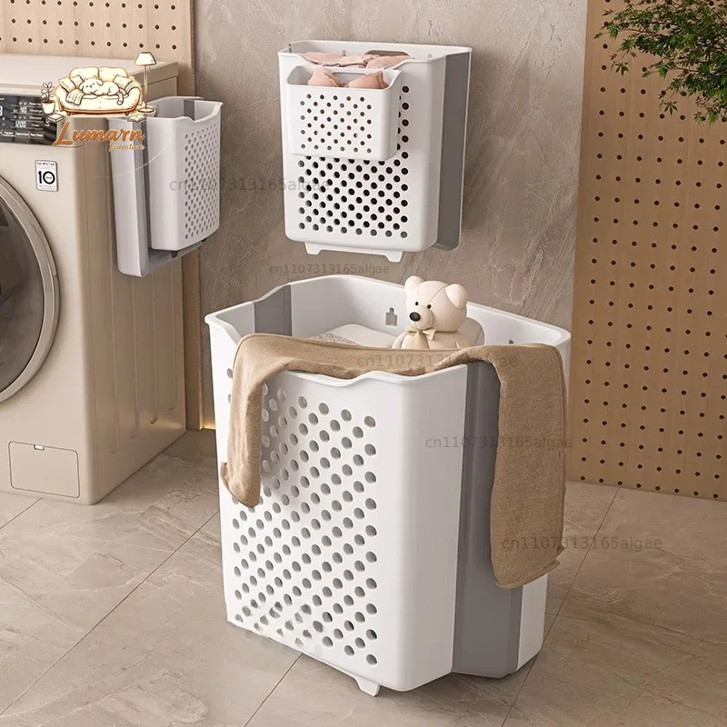 Japanese Home Bathroom Design - Keranjang Pakaian Kotor Lipat yang Dipasang